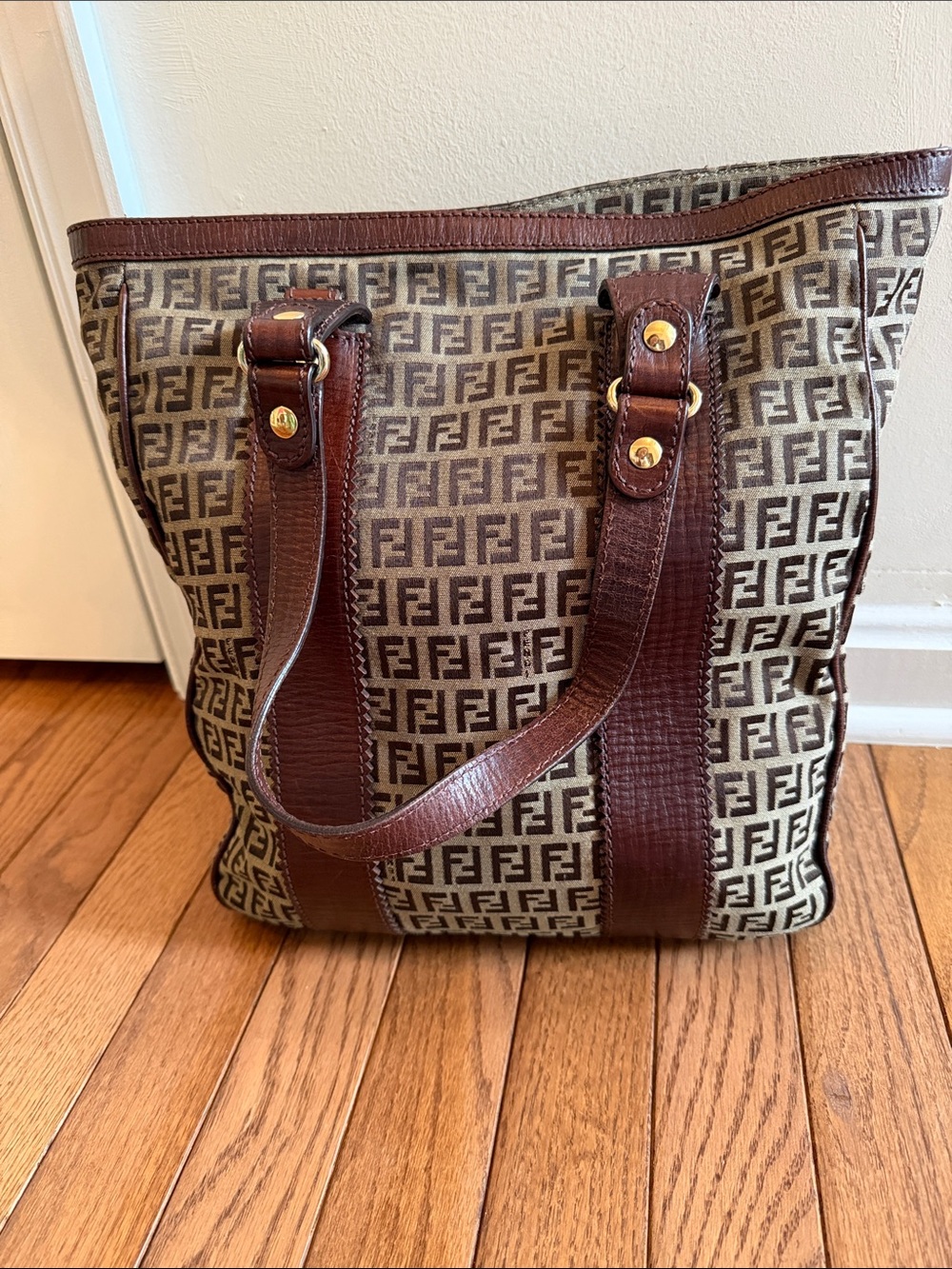 Vintage Fendi Brown Logo Canvas Tote Bag
